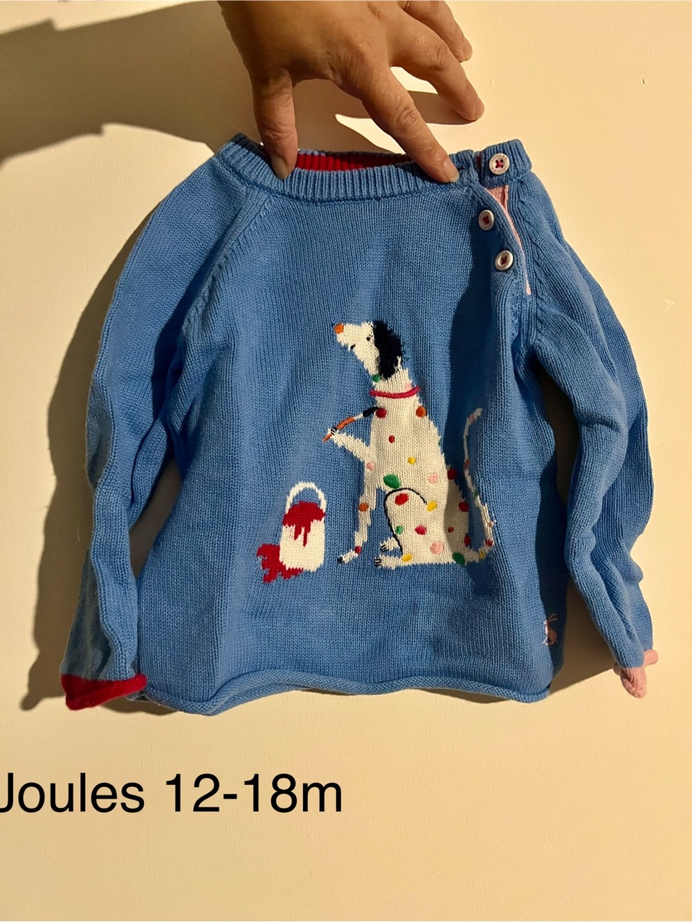 Joules Blue Knit Baby Sweater with Playful Dalmatian Motif